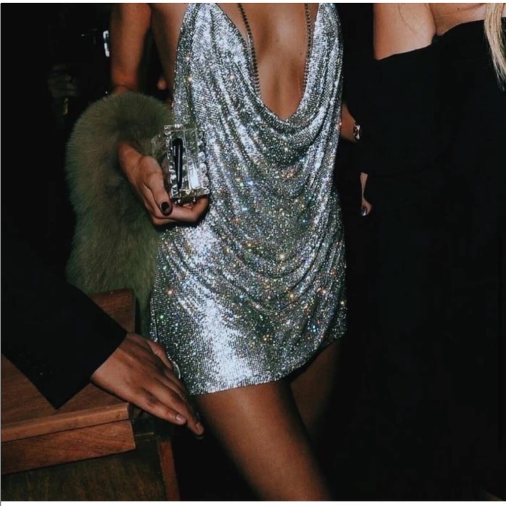 BNWOT - Silver Mesh Halter Dress